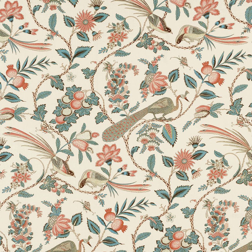 Schumacher 175950 Campagne Fabric in Peacock & Rouge