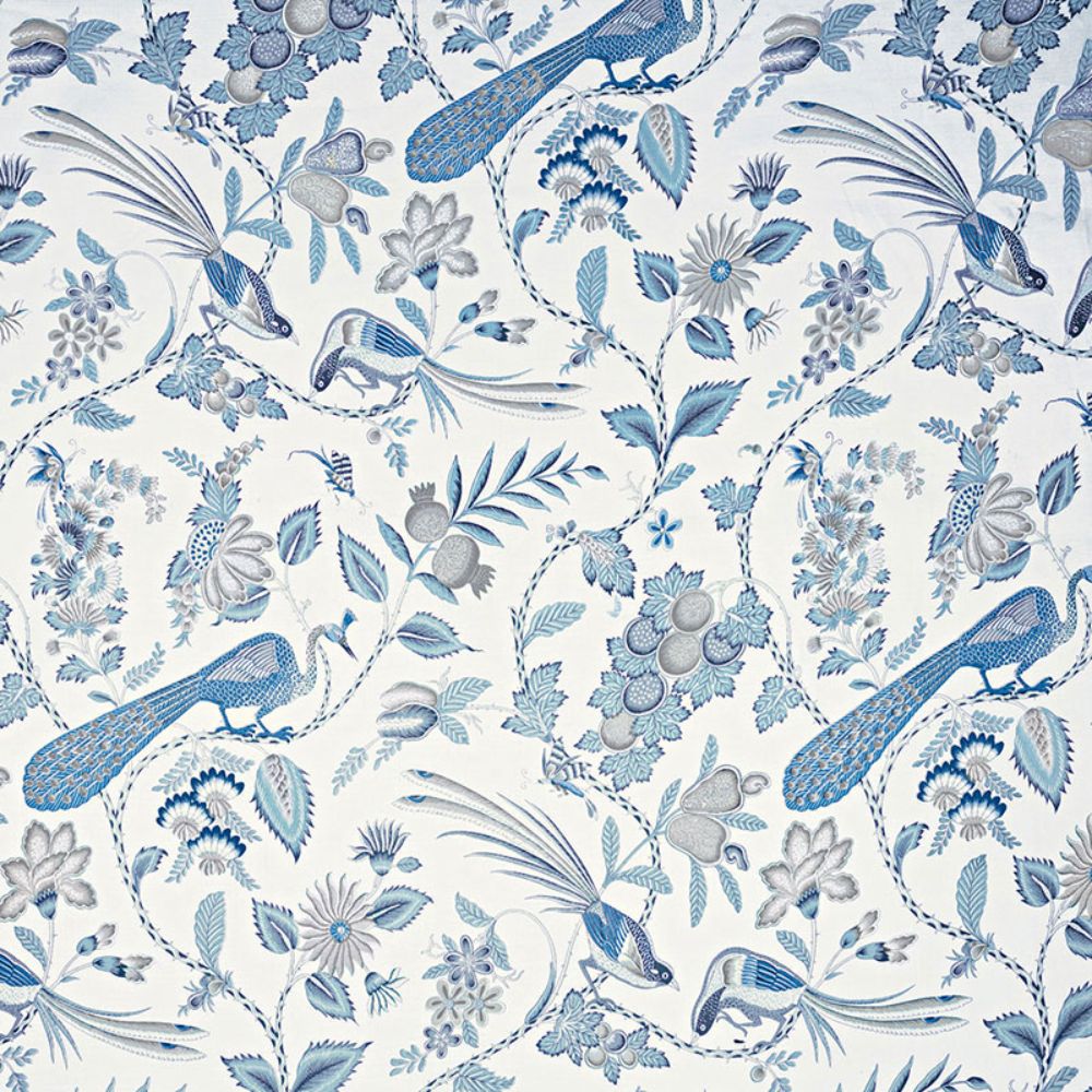 Schumacher 175952 Campagne Fabric in Bleu & Gris