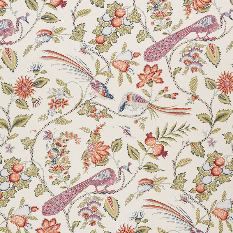 Schumacher 175953 Country-Chic Collection Campagne Fabric  in Persimmon & Pink