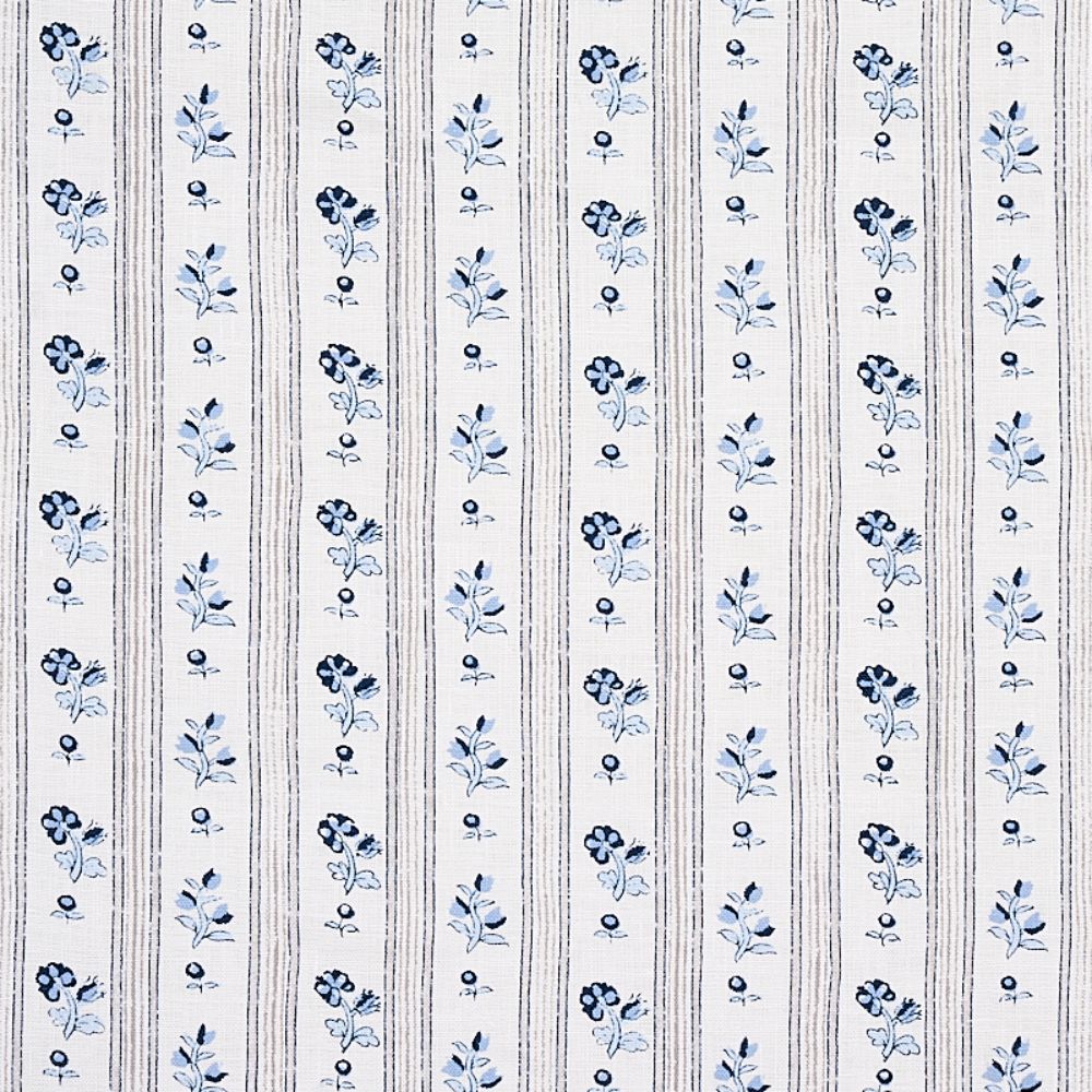 Schumacher 175963 Cabanon Stripe Fabric in Bleu