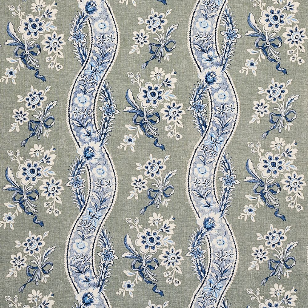 Schumacher 175982 Le Castellet Fabric in Gris & Bleu