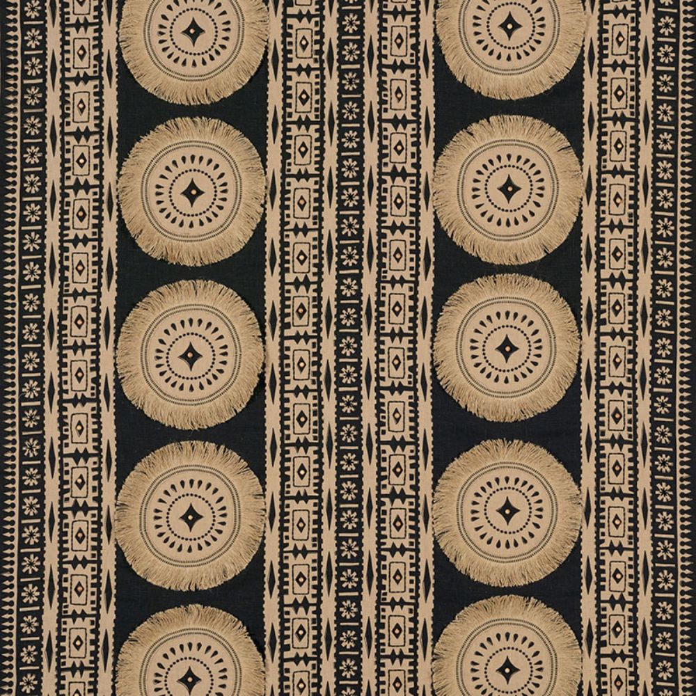 Schumacher 176000 Bora Bora Print Embellished Fabric in Lava Black