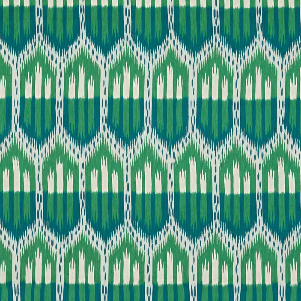 Schumacher 176083 Bukhara Ikat Fabric in Emerald & Peacock