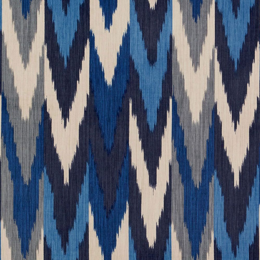 Schumacher 176100 Kashgar Velvet Ikat Fabric in Indigo & Slate
