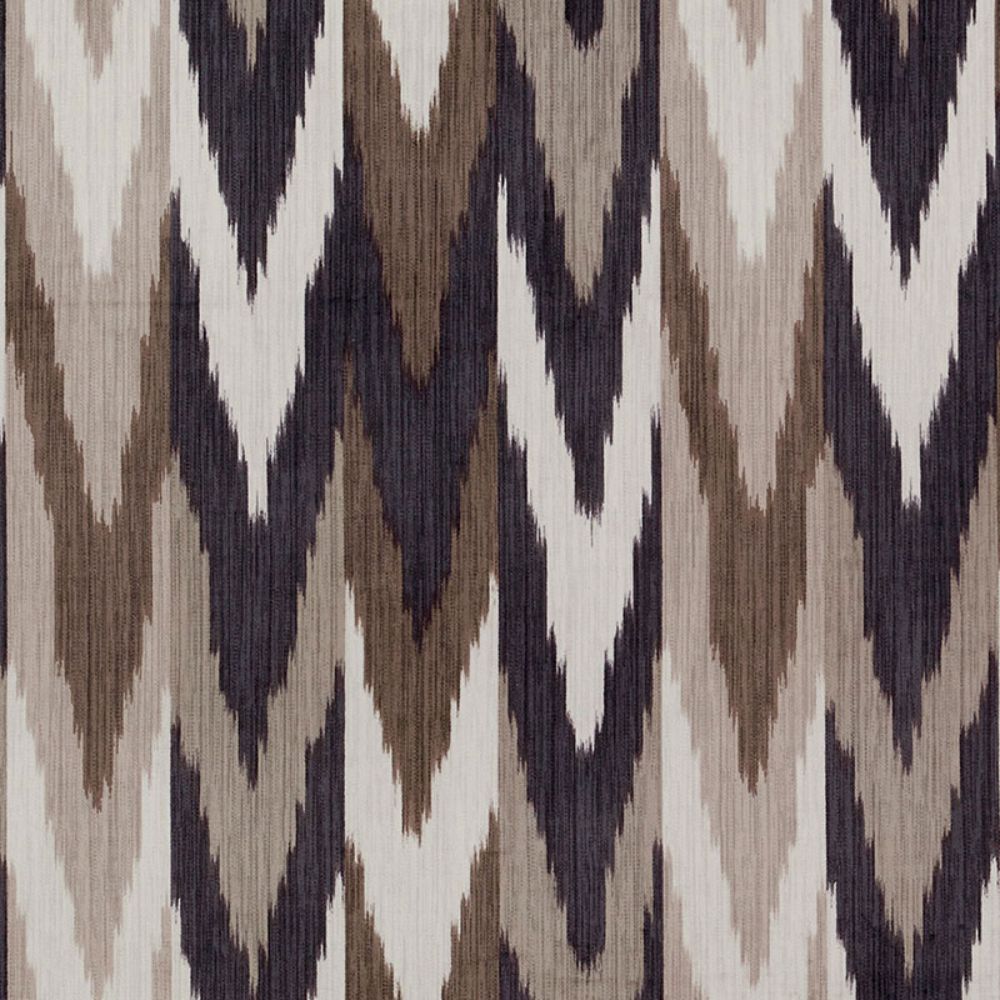 Schumacher 176101 Kashgar Velvet Ikat Fabric in Carbon & Teak