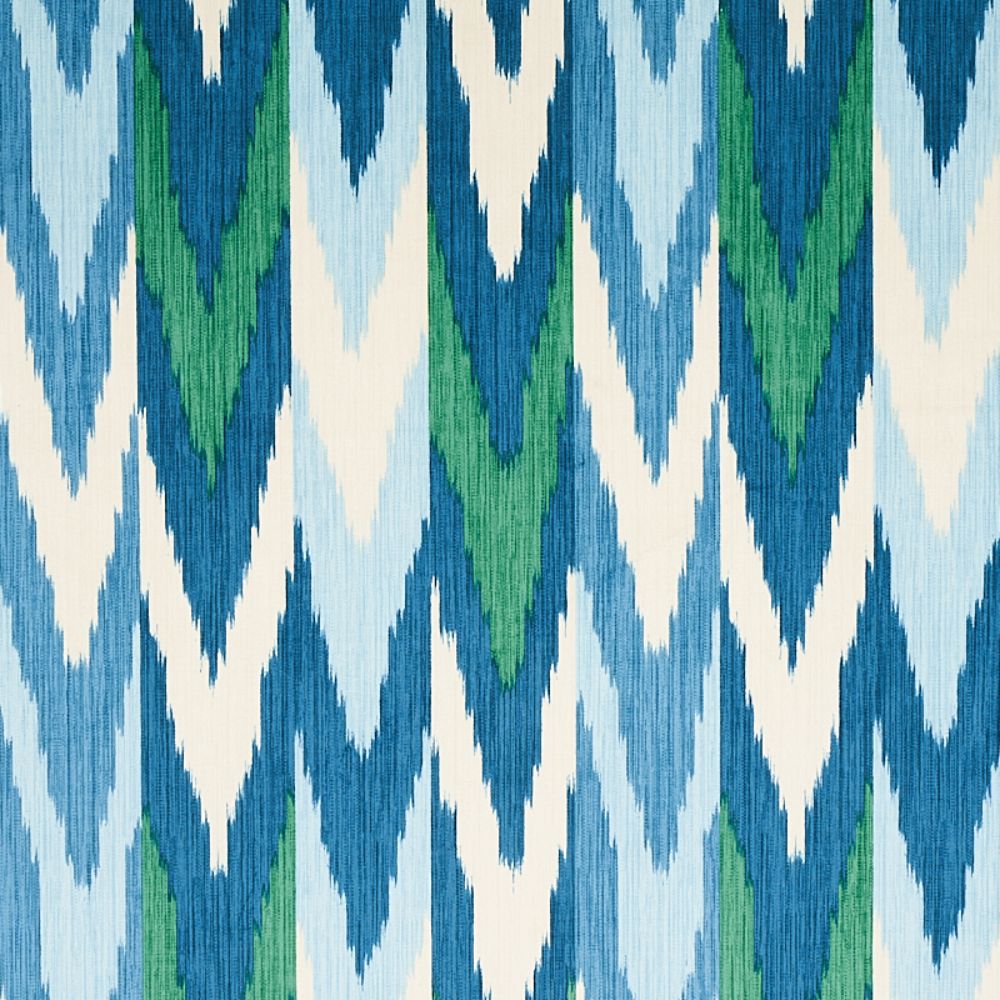 Schumacher 176104 Kashgar Velvet Ikat Fabric in Peacock & Emerald