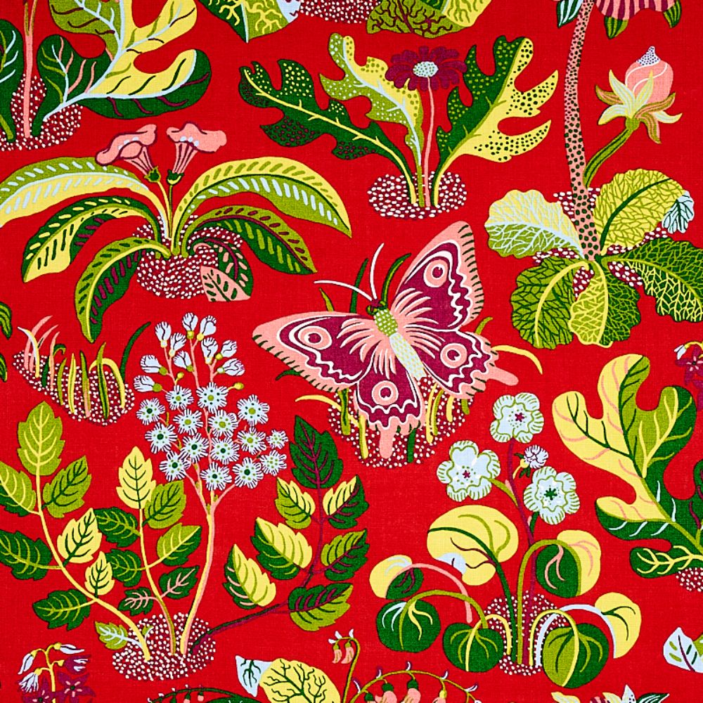 Schumacher 176180 Exotic Butterfly Fabric in Red