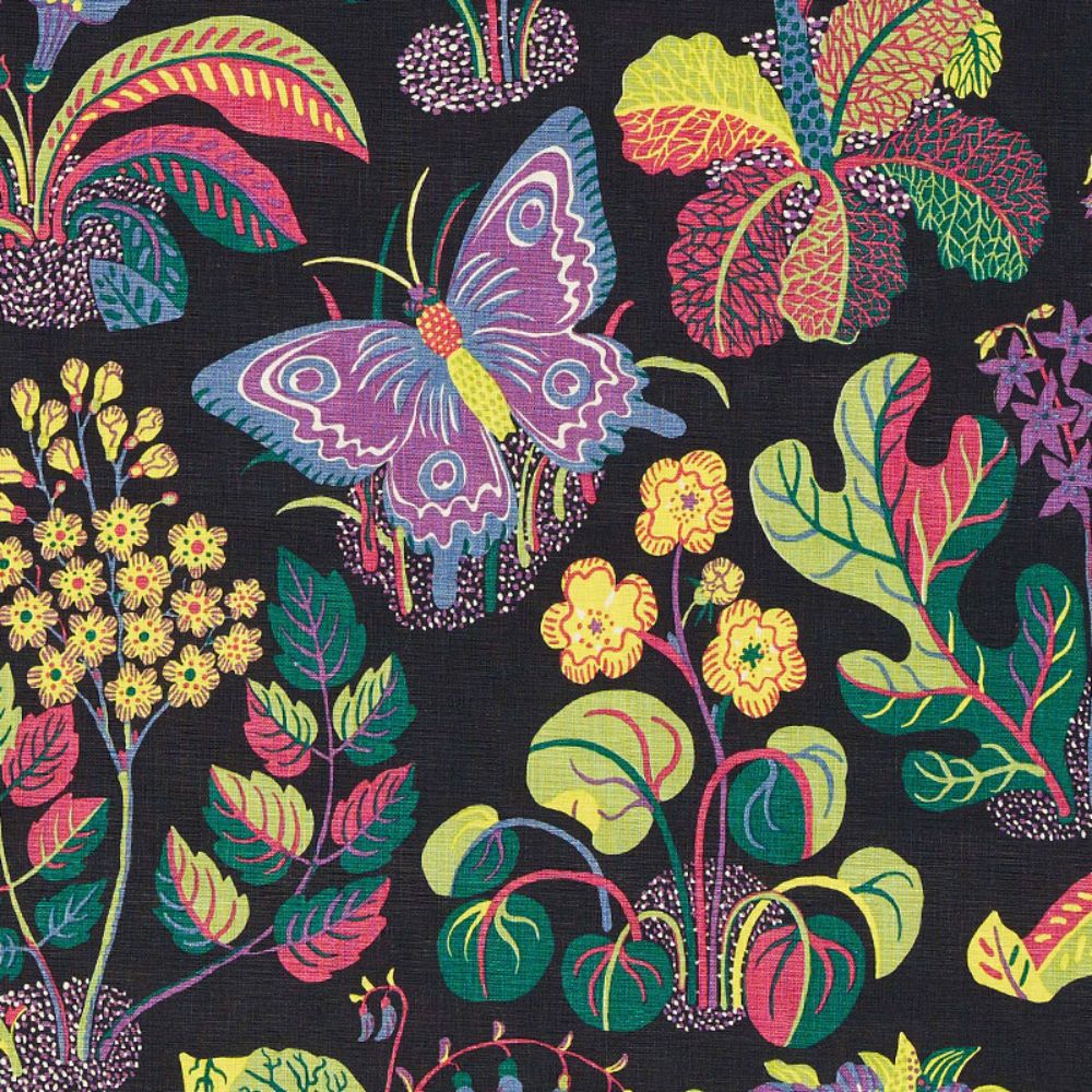 Schumacher 176182 Exotic Butterfly Fabric in Black
