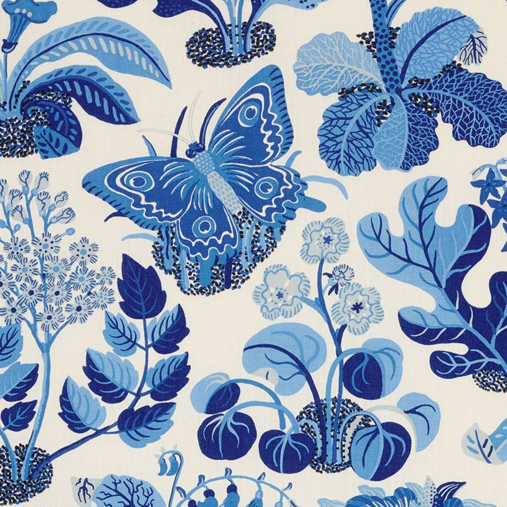 Schumacher 176183 Exotic Butterfly Fabric in Marine