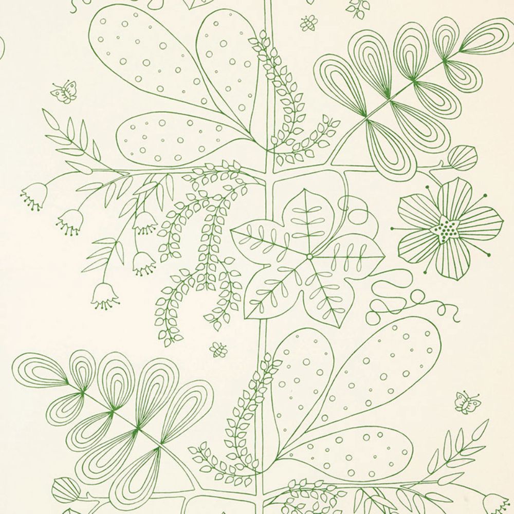 Schumacher 176201 Blommen Print Fabric in Leaf