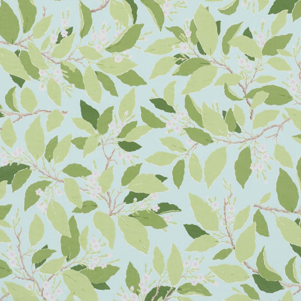 Schumacher 176522 Dogwood Leaf Fabric in Aqua