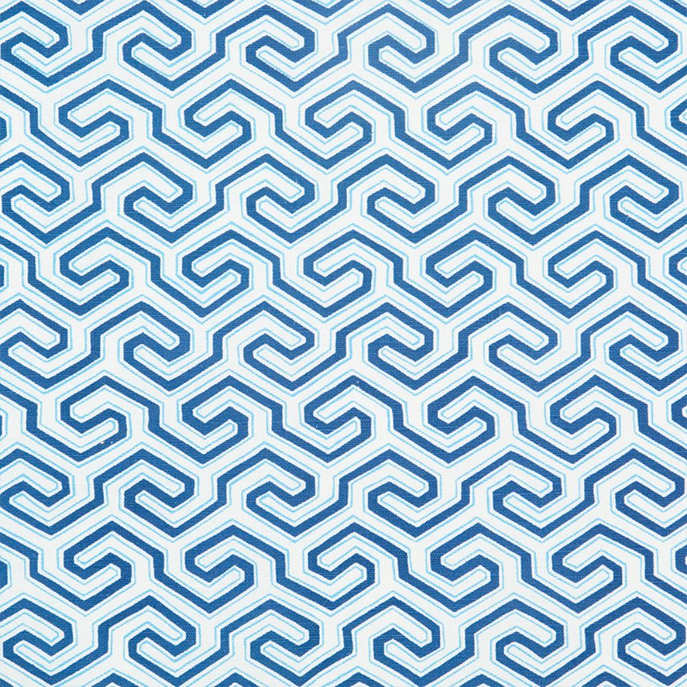 Schumacher 177280 Ming Fret Print Fabric in Blue