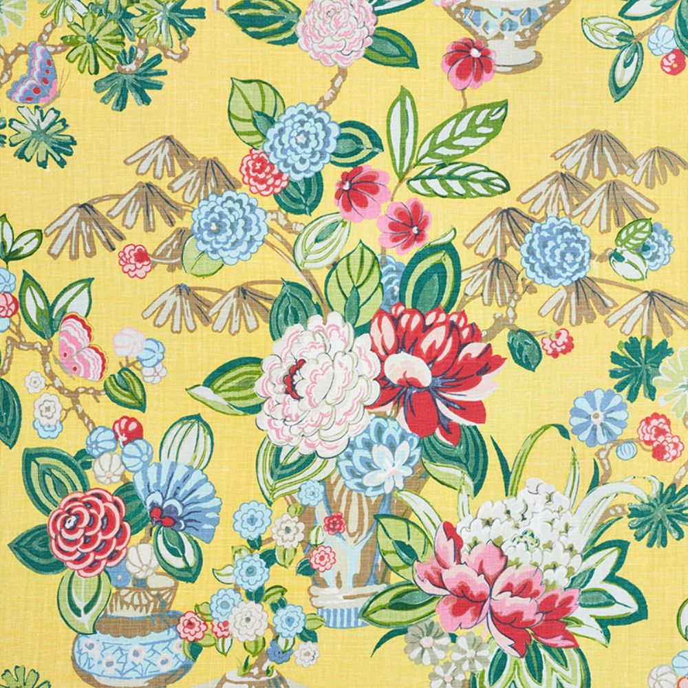 Schumacher 177290 Bouquet Chinois Fabric in Yellow