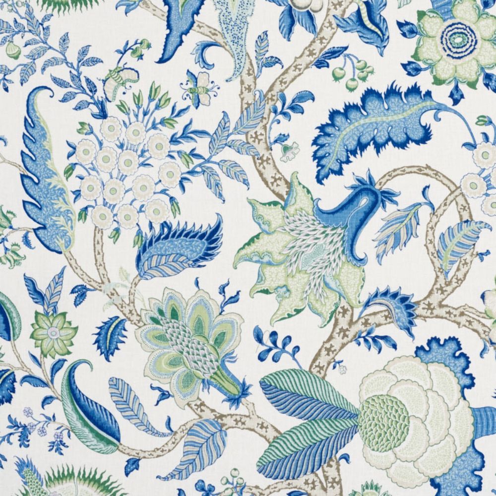 Schumacher 177372 Arborvitae Fabric in Viridian & Blue