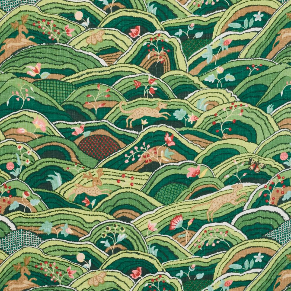 Schumacher 177381 Rolling Hills Fabric in Green