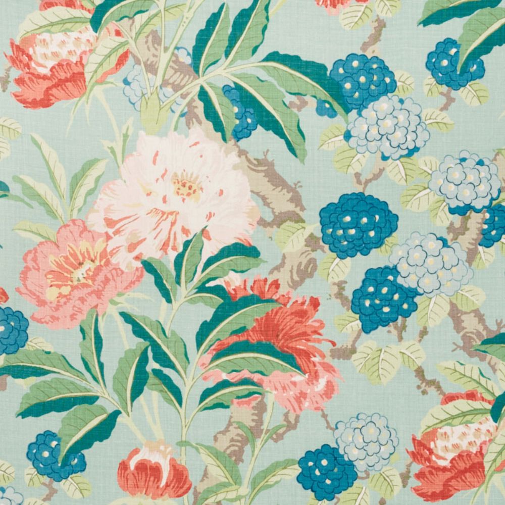 Schumacher 177390 Enchanted Garden Fabric in Aqua