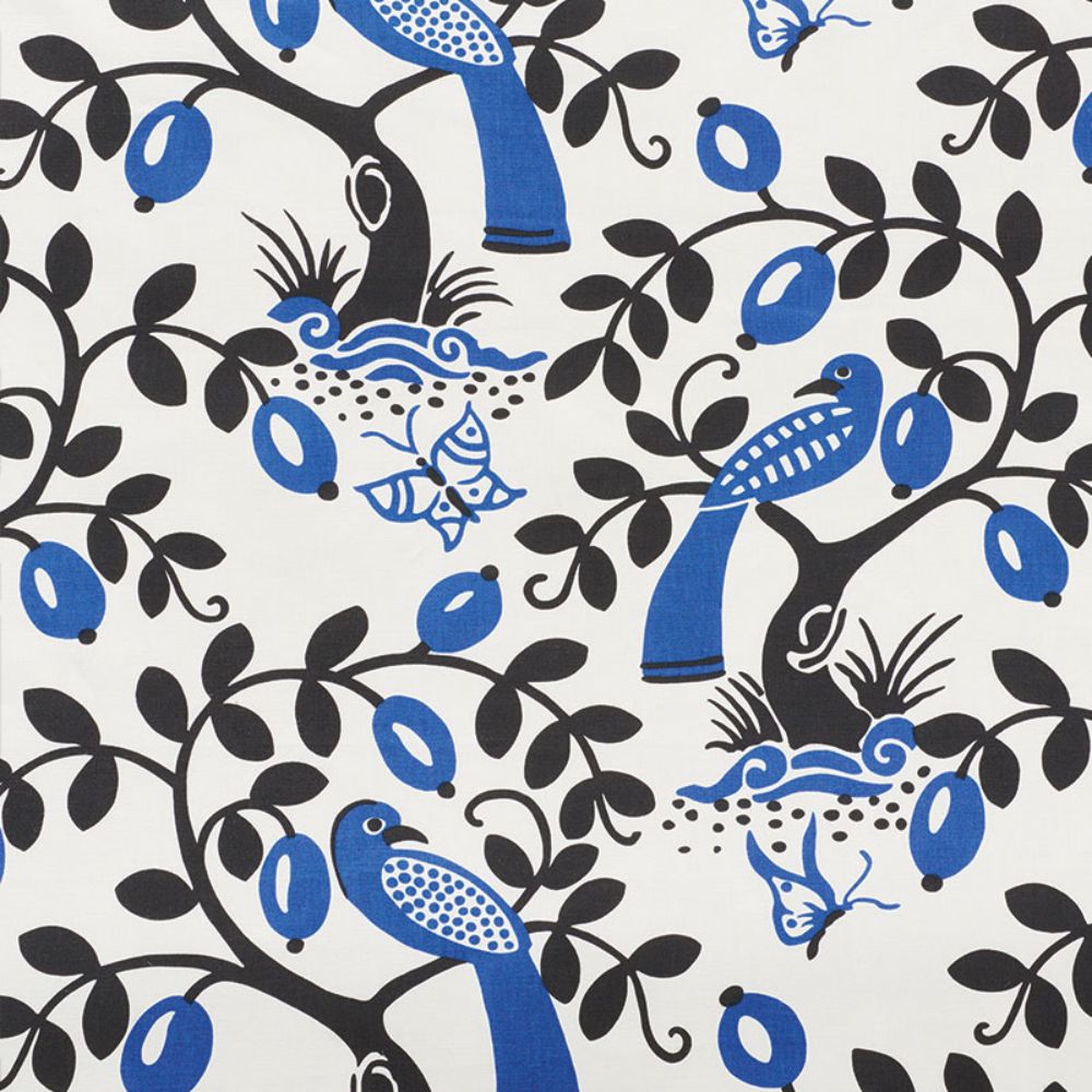 Schumacher 177470 Olive Tree Fabric in Black & Blue