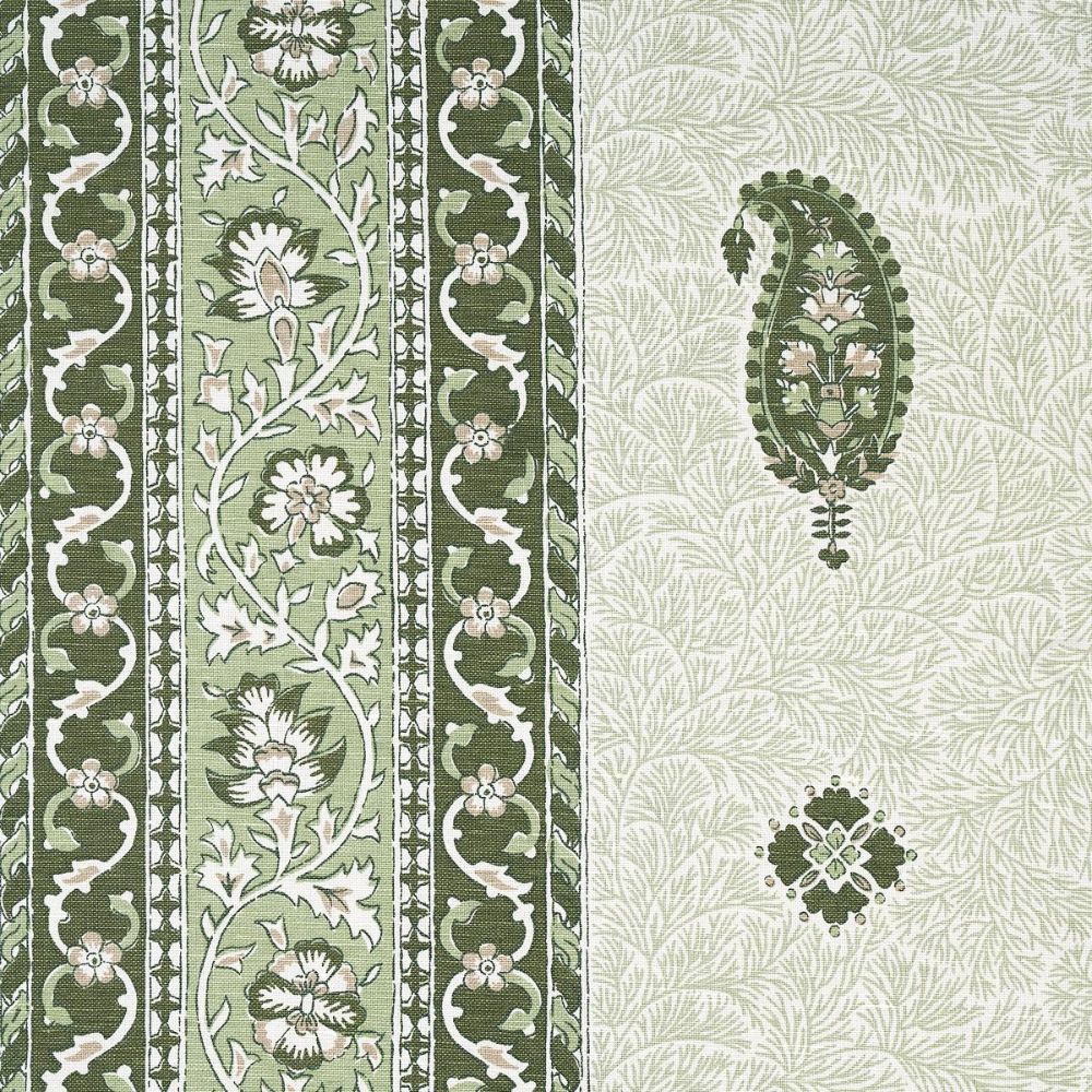 Schumacher 177614 Mark D. Sikes Ojai Paisley Fabric in Leaf Green