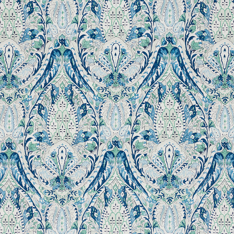 Schumacher 177671 Ottoman-Chic Collection Layla Paisley Fabric  in Blue & Green