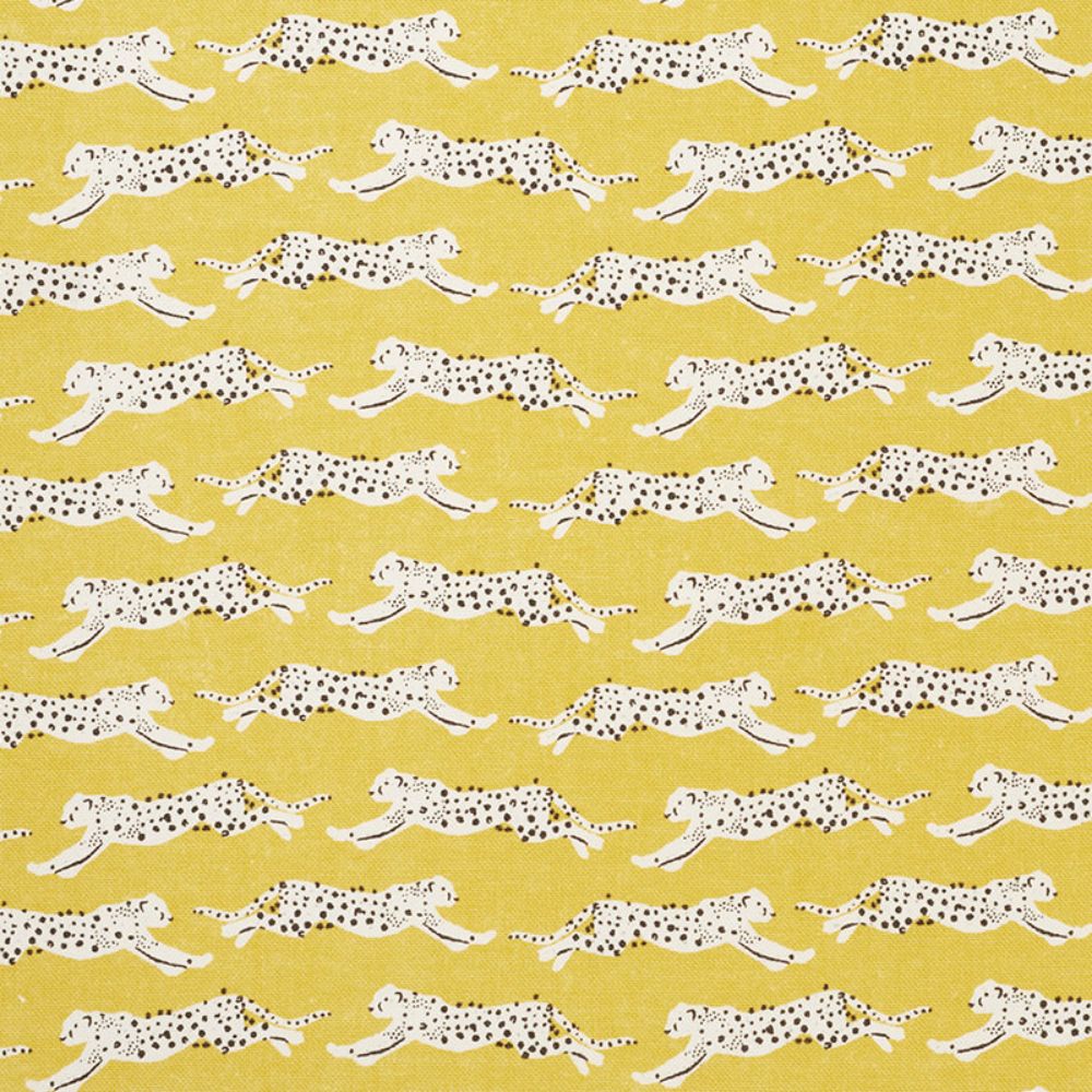Schumacher 177740 Leaping Leopards Fabric in Yellow