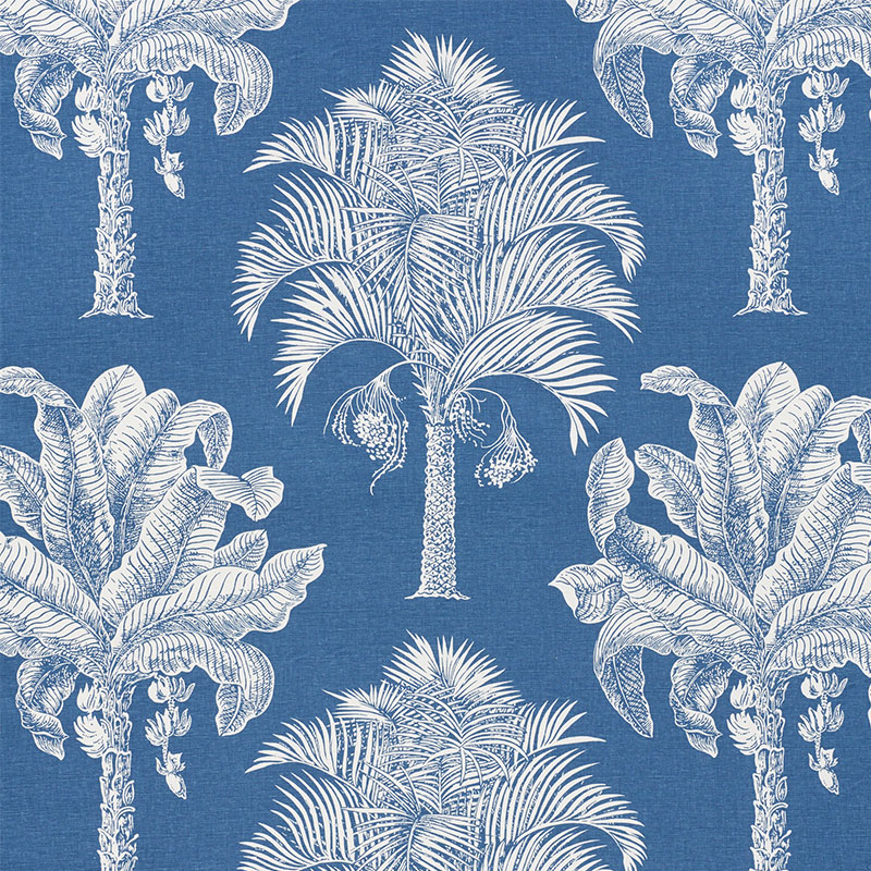 Schumacher 178002 New-Traditional Collection Grand Palms Fabric  in Blue
