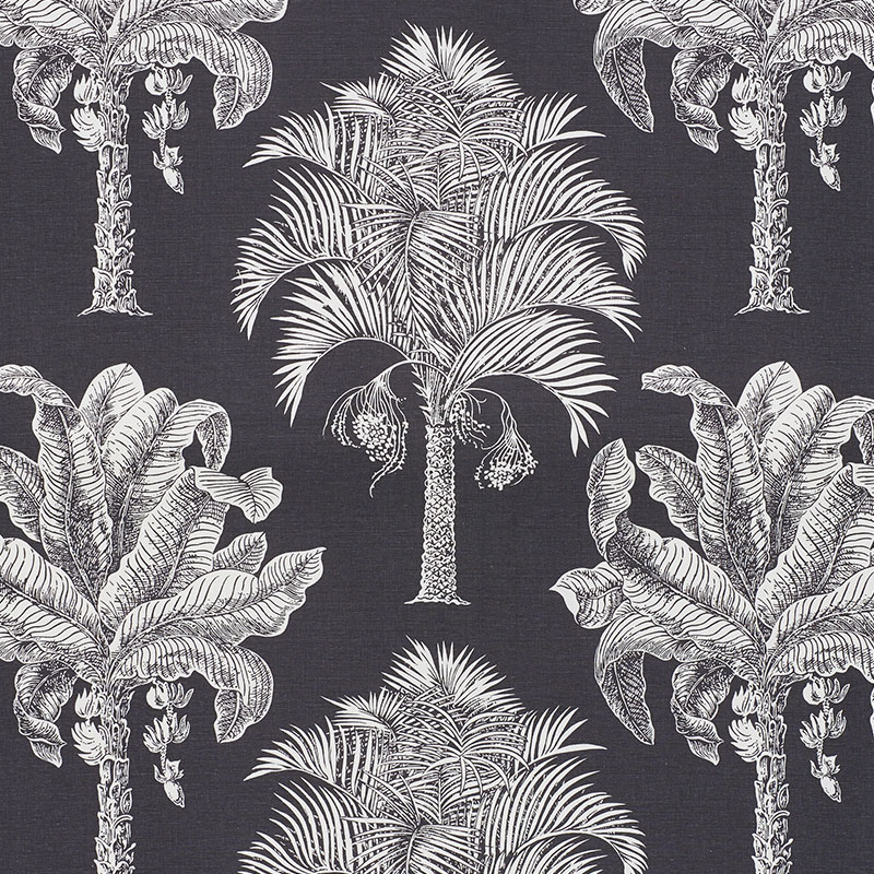 Schumacher 178003 New-Traditional Collection Grand Palms Fabric  in Carbon
