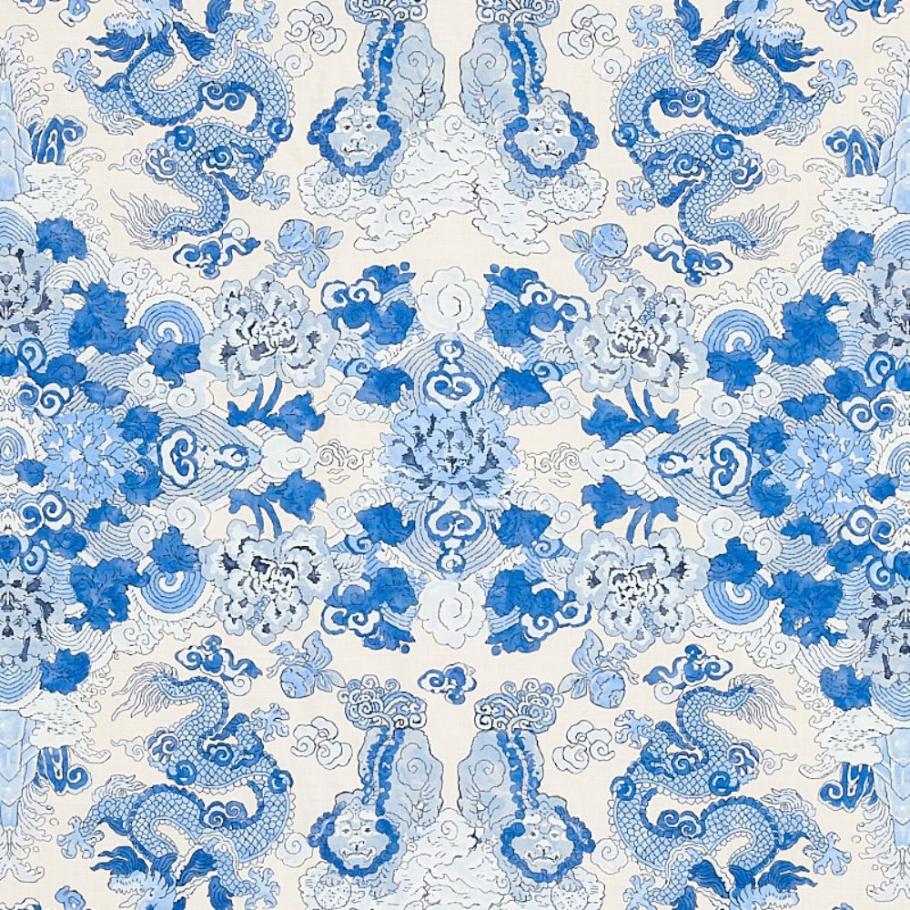 Schumacher 178054 Magic Mountain Dragon Fabrics in Porcelain