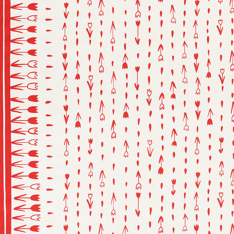 Schumacher 178201 Vera-Neumann Collection Tulip Parade Fabric  in Red