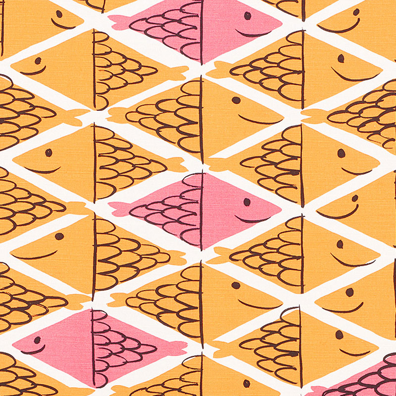 Schumacher 178210 Vera-Neumann Collection Fish School Fabric  in Orange & Pink