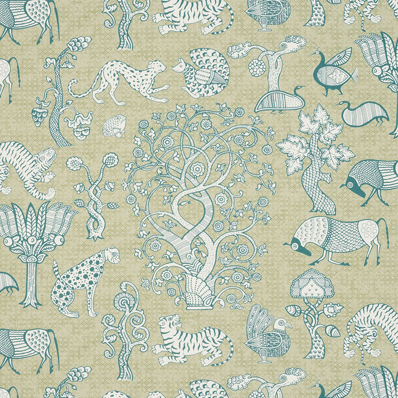 Schumacher 178321 Palampore Collection Animalia Fabric  in Peacock & Leaf