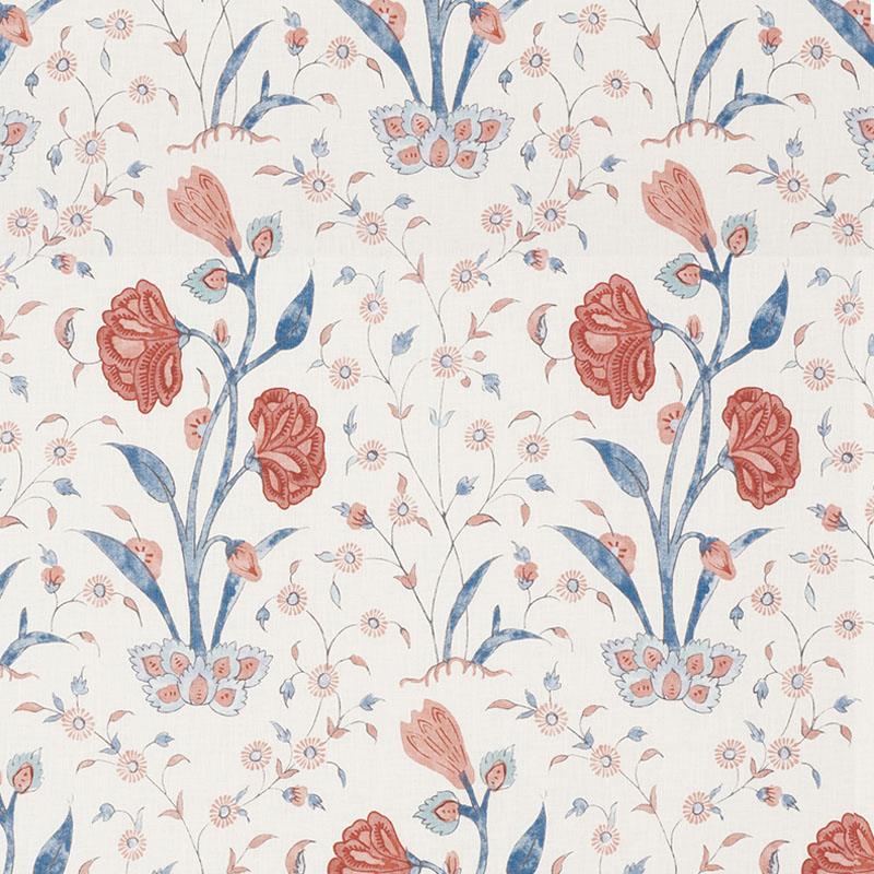 Schumacher 178330 Palampore Collection Khilana Floral Fabric  in Delft & Rose