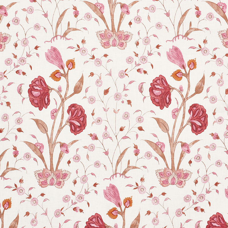 Schumacher 178332 Palampore Collection Khilana Floral Fabric  in Rose
