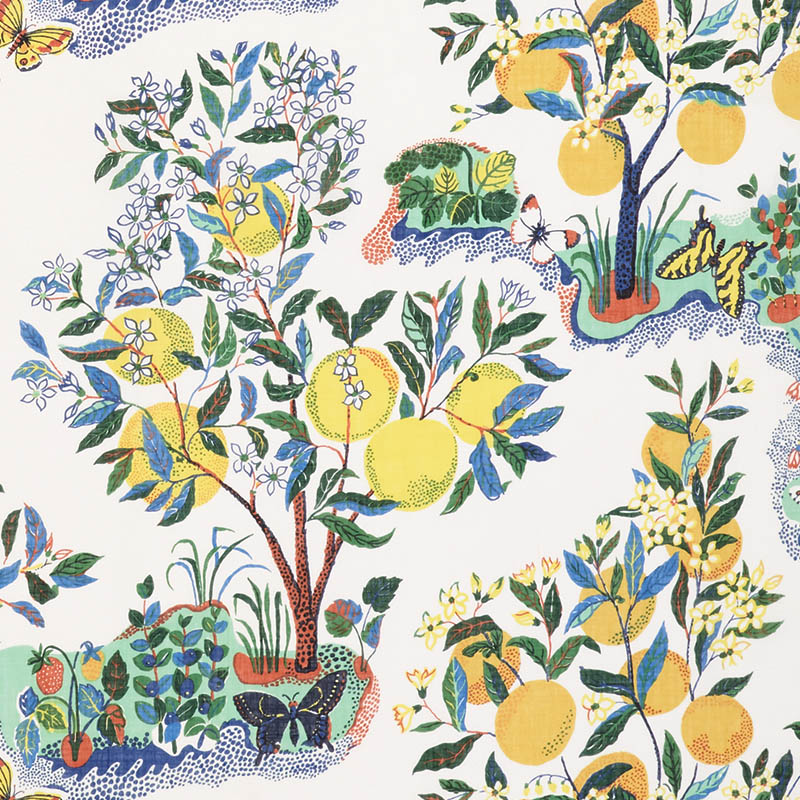 Schumacher 178350 Patterned-Sheers-Casements Collection Citrus Garden Sheer Fabric  in Primary