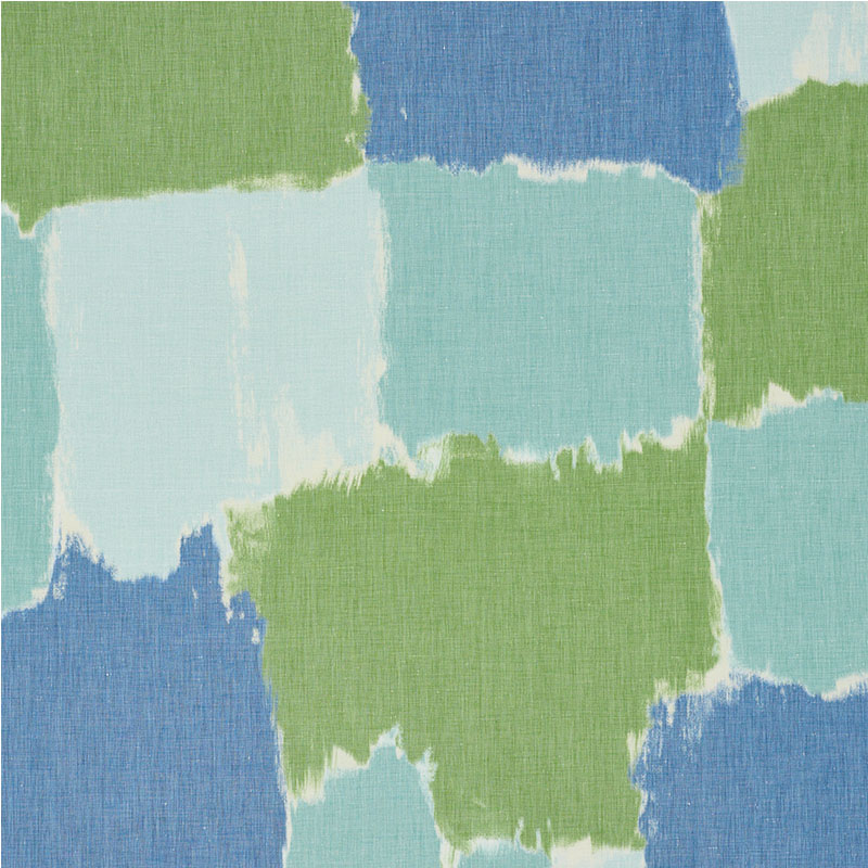Schumacher 178470 Freehand Collection Colorblock Ikat Fabric  in Aqua