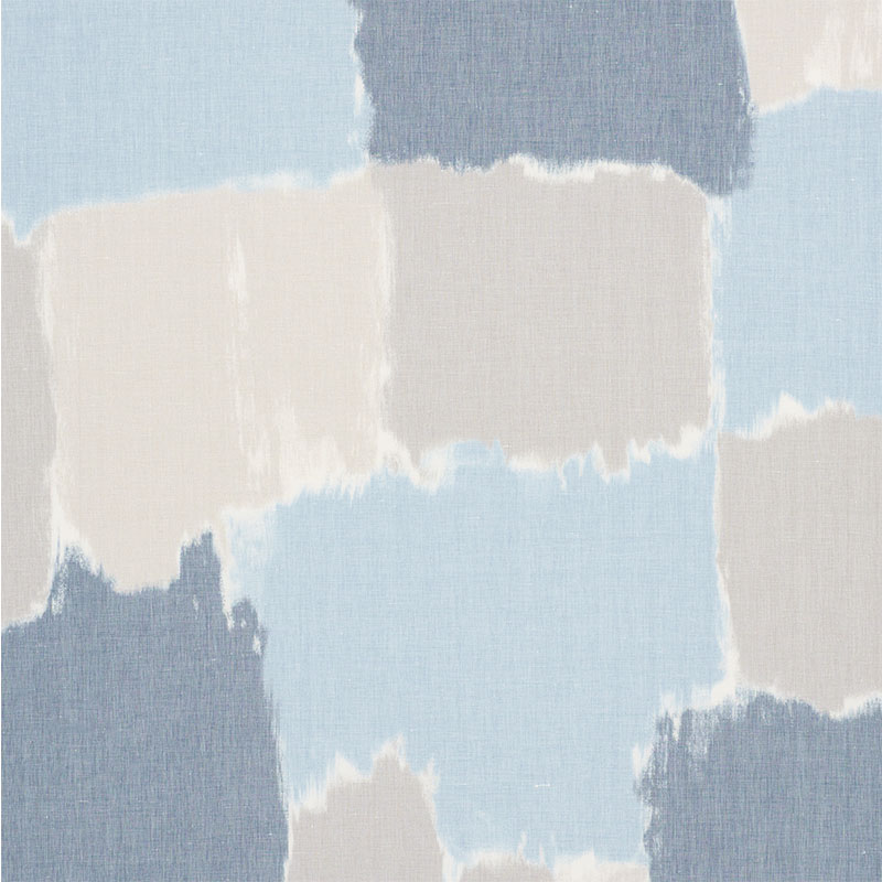 Schumacher 178471 Freehand Collection Colorblock Ikat Fabric  in Denim