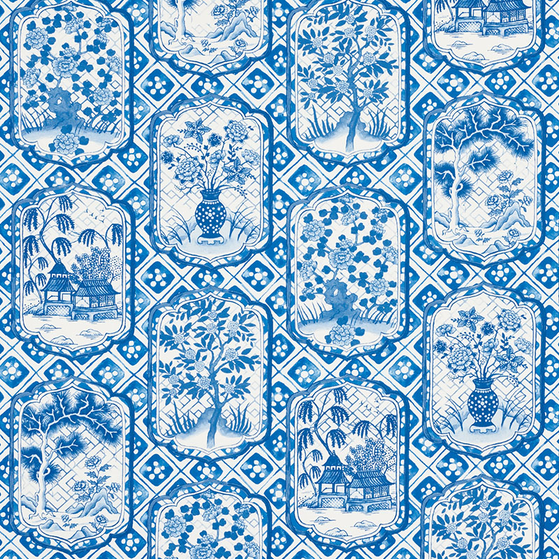 Schumacher 178571 Johnson-Hartig-For-Libertine Collection Ting Ting Fabric  in Blue