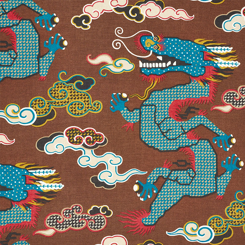 Schumacher 178592 Johnson-Hartig-For-Libertine Collection Magical Ming Dragon Fabric  in Brown