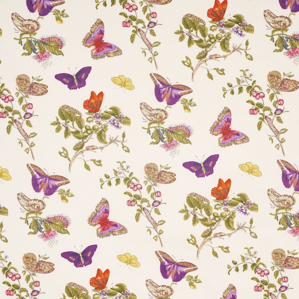 Schumacher 178722 Baudin Butterfly Chintz Fabric in Purple
