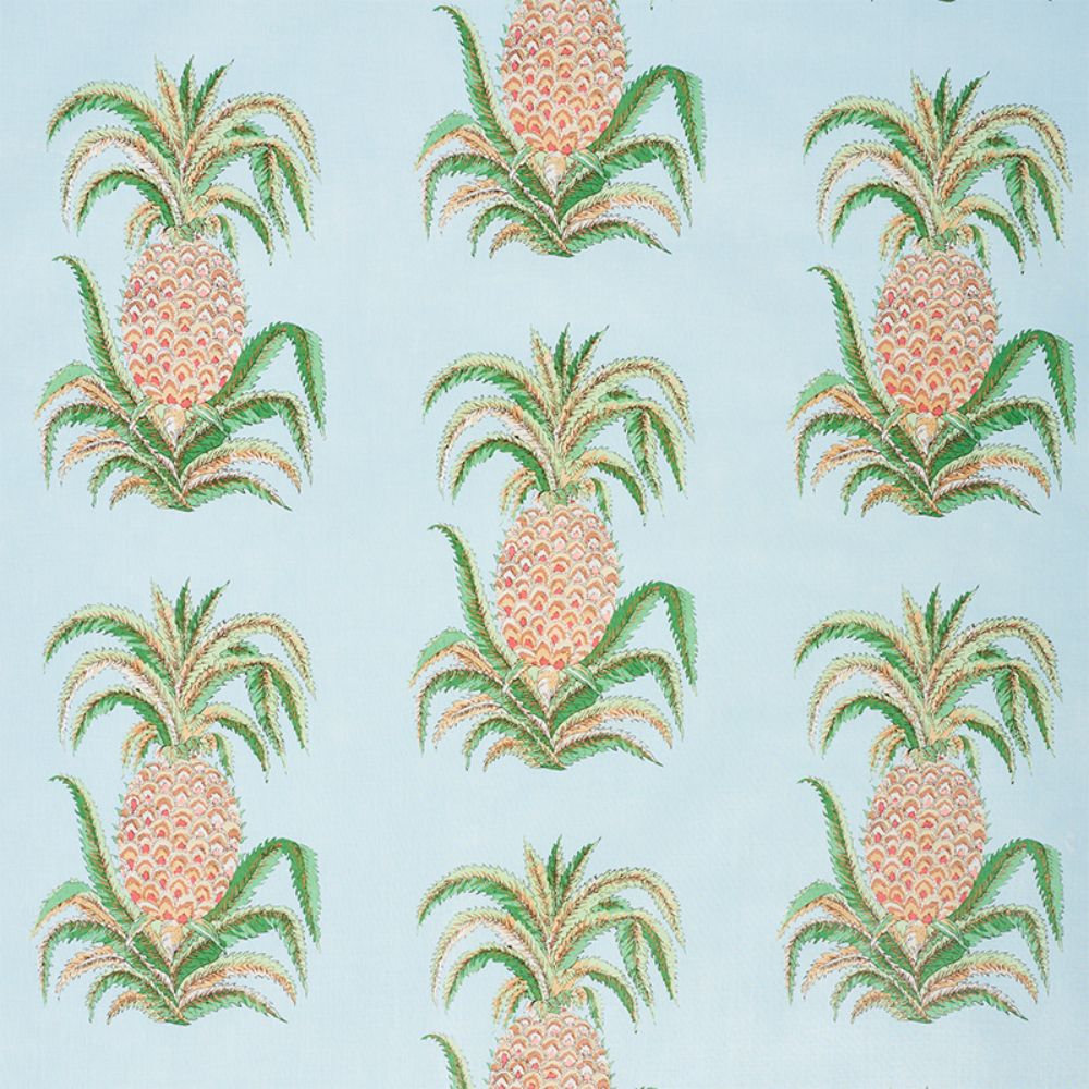 Schumacher 178801 Pineapples Chintz Fabric in Sky