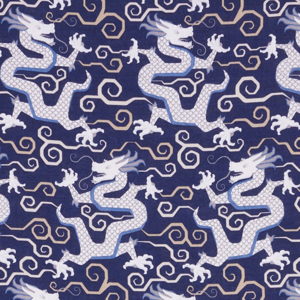 Schumacher 179000 Bixi Dragon Fabric in Blue