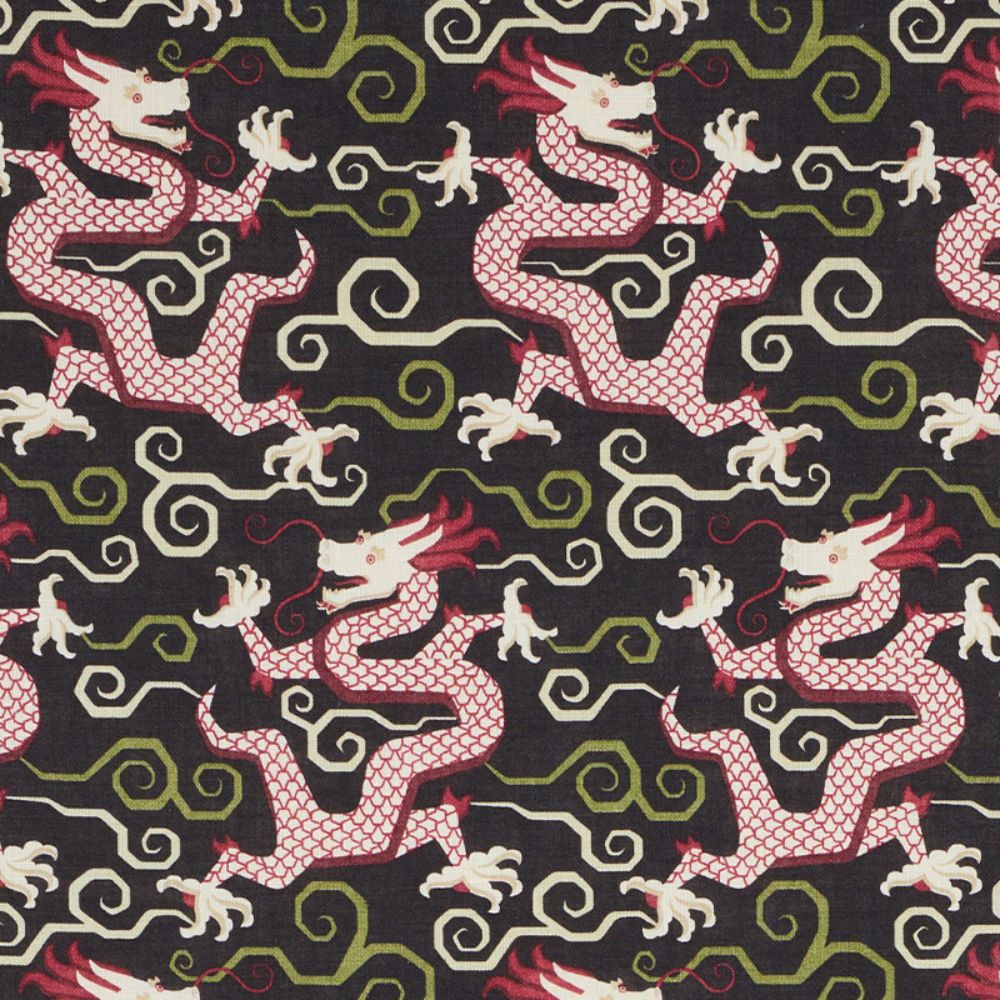 Schumacher 179001 Bixi Dragon Fabric in Black