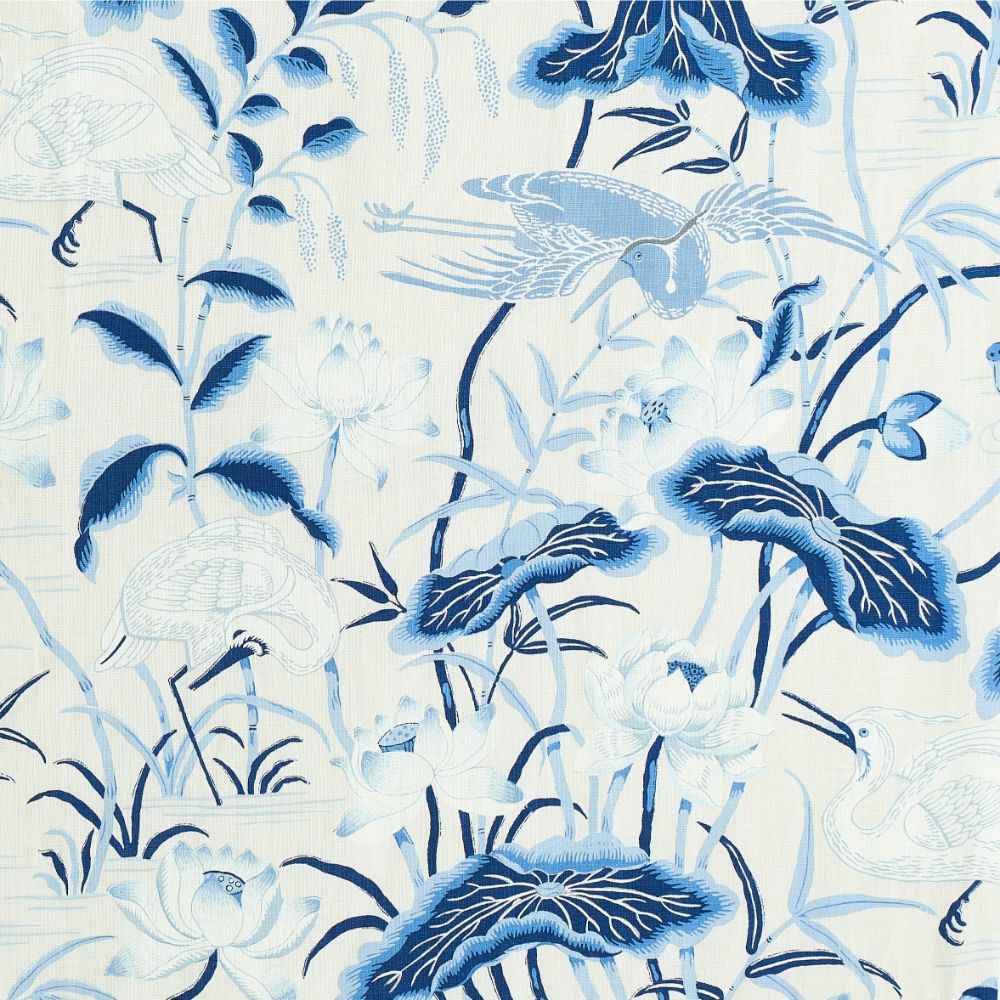 Schumacher 179042 Lotus Garden Fabric in Porcelain