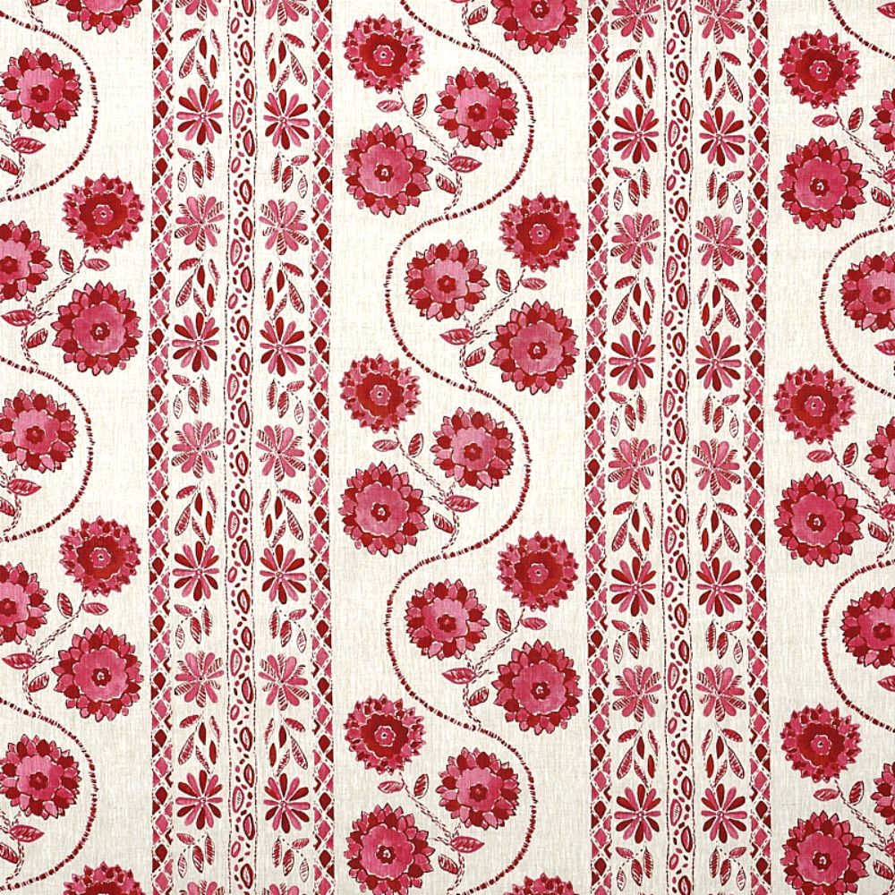 Schumacher 179341 Zinnia Handmade Print Fabric in Pink