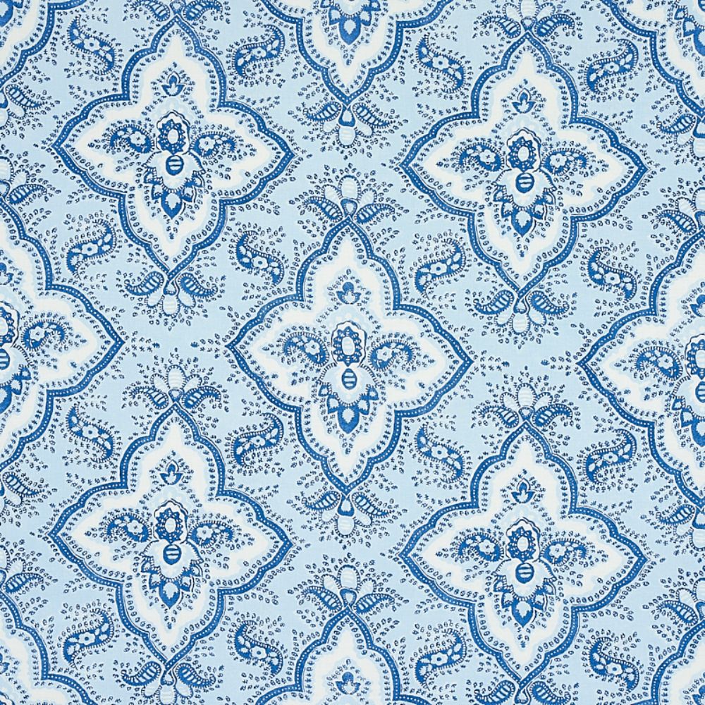 Schumacher 179440 Amalia Medallion Handmade Print Fabric in Blue