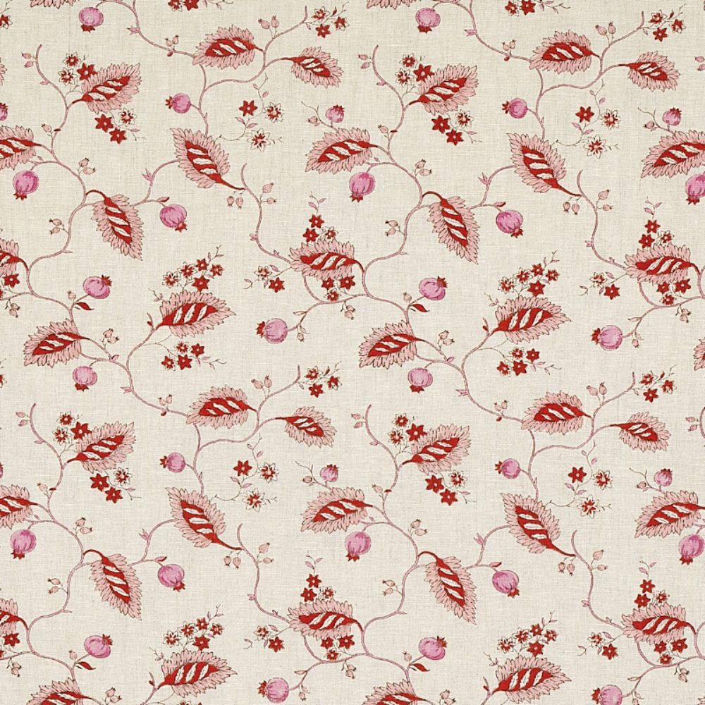 Schumacher 179450 Maryam Vine Fabric in Pink & Red