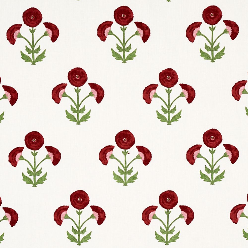 Schumacher 179670 Saranda Flower Embroidery Fabric in Cardinal