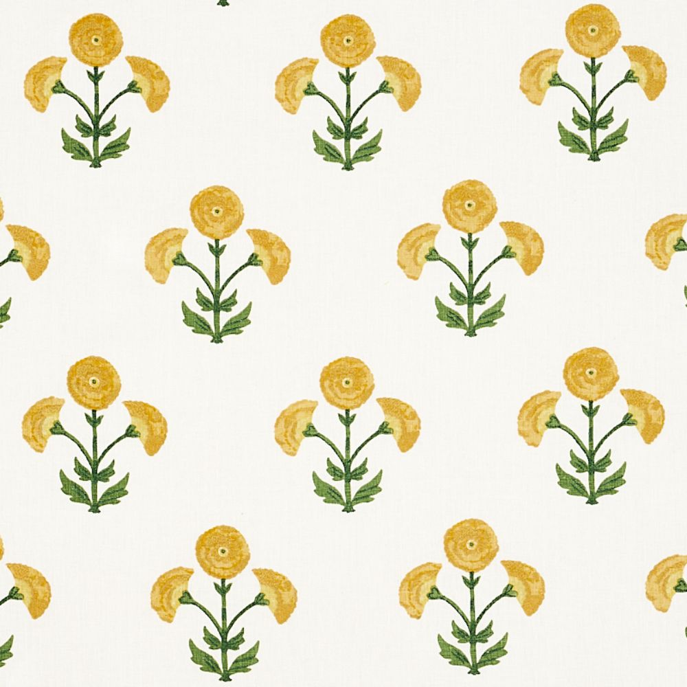 Schumacher 179671 Saranda Flower Embroidery Fabric in Marigold