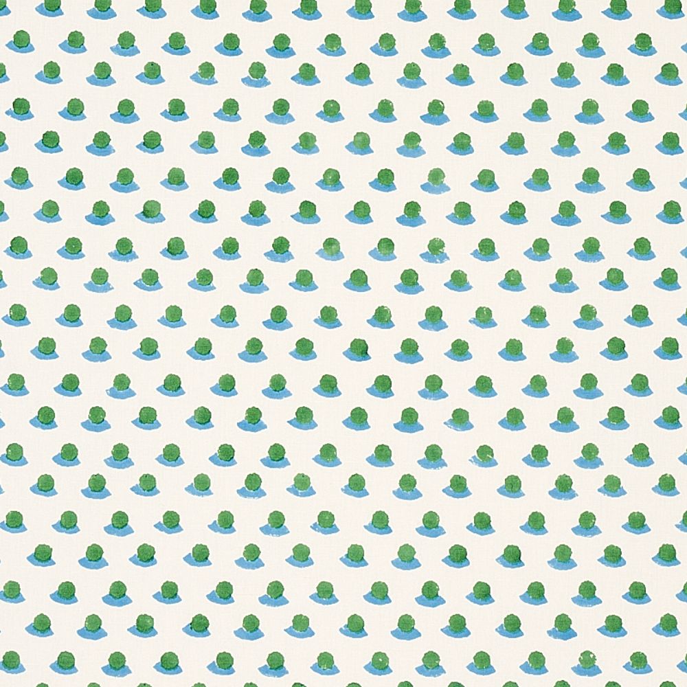 Schumacher 179732 Berry Hand Block Print Fabric in Grass & Sky