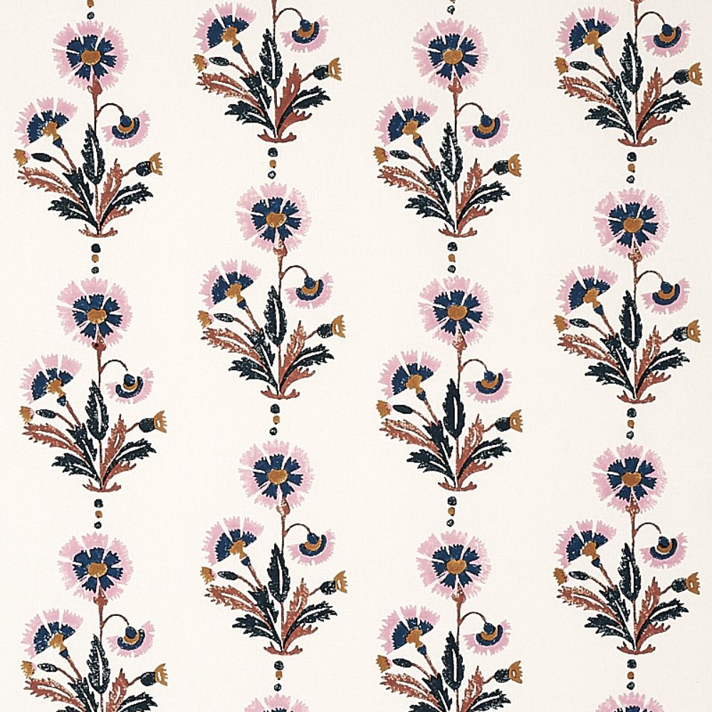 Schumacher 179740 Dianthus Hand Block Print Fabric in Rust & Rose