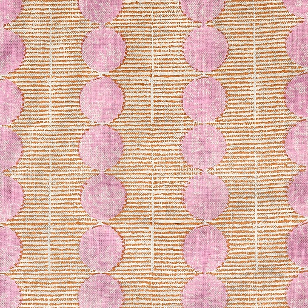 Schumacher 179790 Sun Rise Hand Block Print Fabric in Rose & Copper